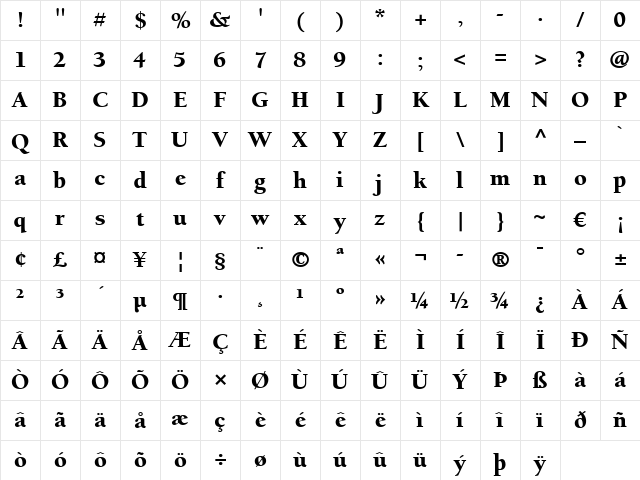 Berkeley LT Black Regular Character Map