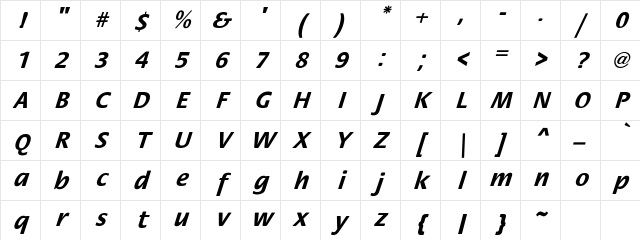 FloraObl-Bold Regular Character Map