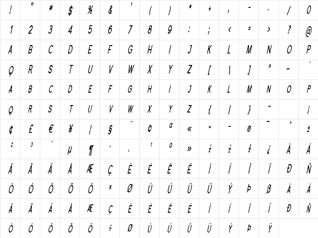 Florencesans SC Comp Bold Italic Character Map