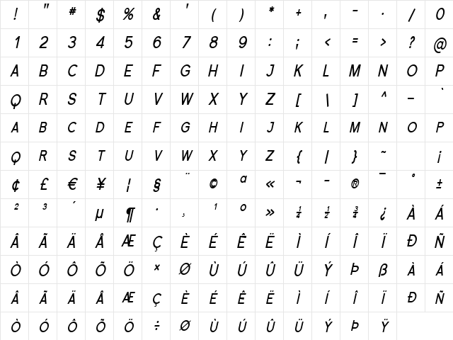 Florencesans SC Cond Bold Italic Character Map Florencesans SC Cond Bold Italic Character Map