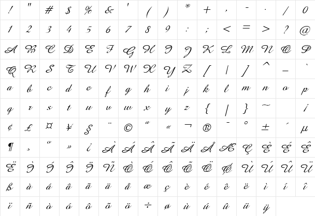 Amaze Italic Character Map