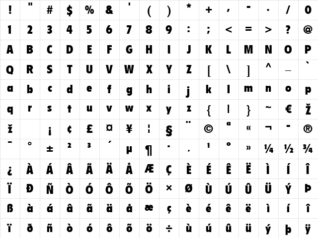 Flyer LT BlackCondensed Regular Character Map