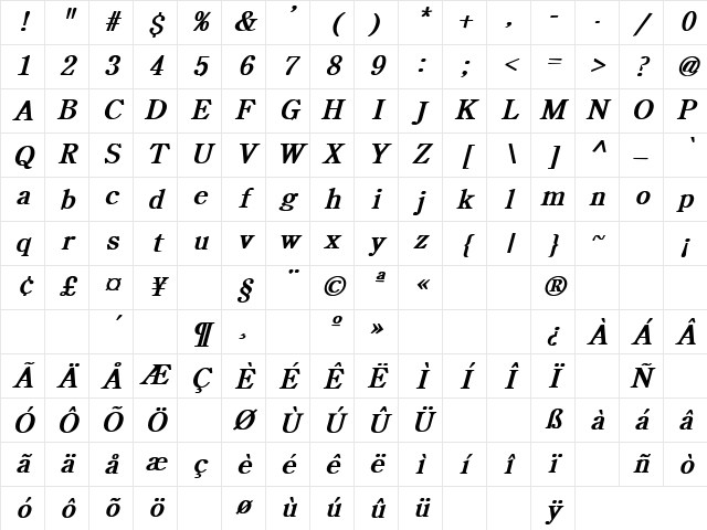 Floyd 2 Bold Italic Character Map