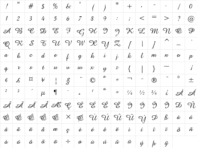 Amazone Regular Character Map