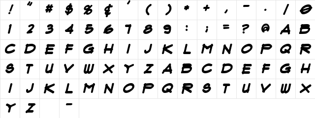 Flux Bold Italic Character Map