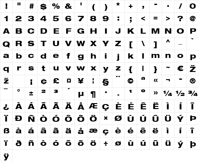 HelveticaNeue LT 63 MdEx Heavy Character Map