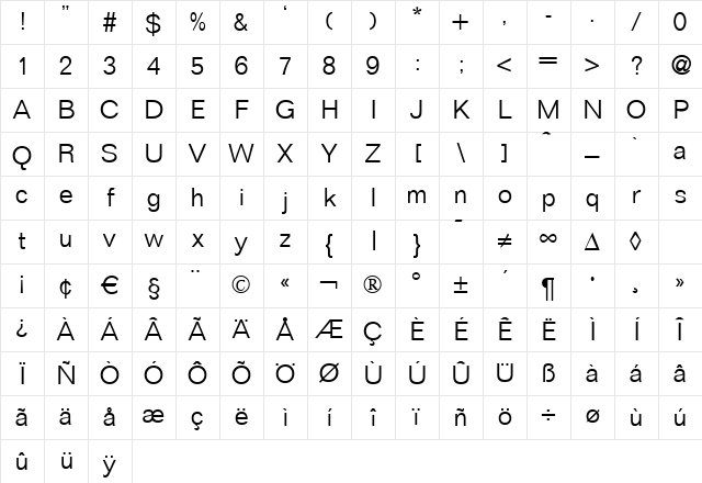 FocusLight Regular Character Map
