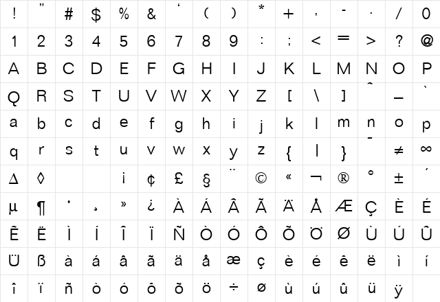 FocusLight Regular Character Map