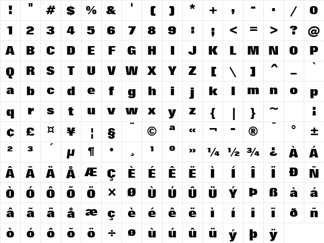 Folio Extra Bold Character Map