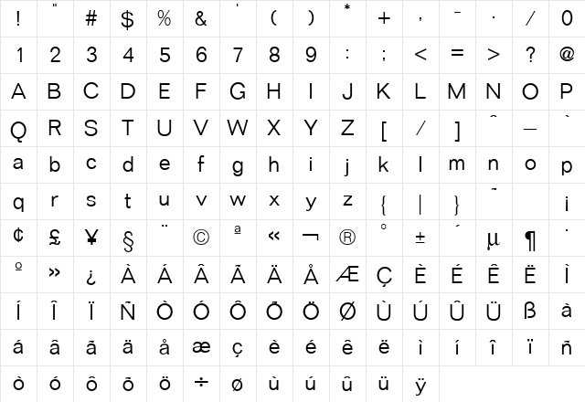 Folio ICG Light Character Map