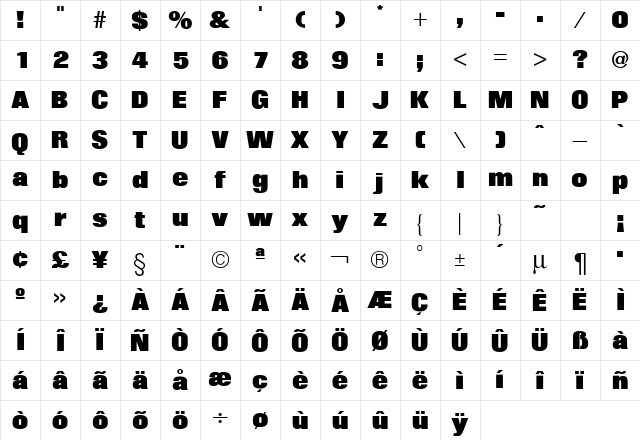 Folio ICG XBold Character Map
