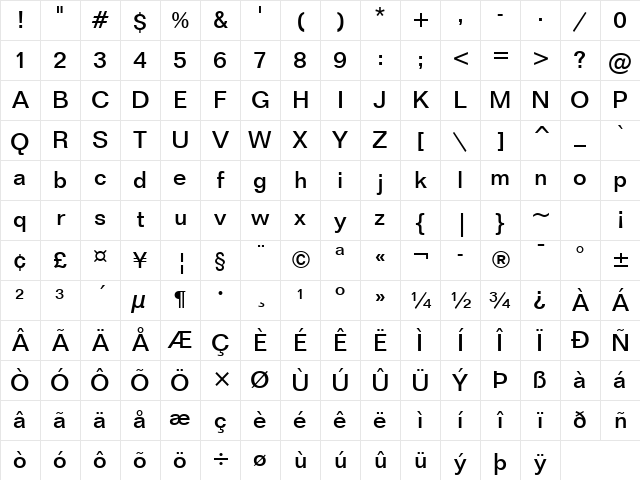 Folio Medium Character Map