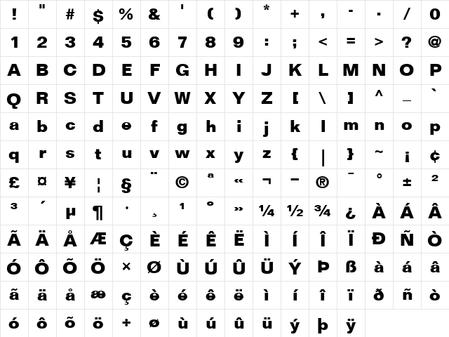 Folio Bold Character Map