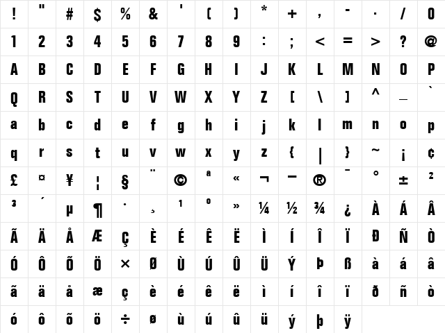 Folio-Condensed Bold Character Map