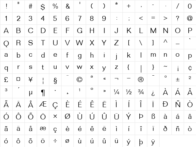 Folio-Light Light Character Map