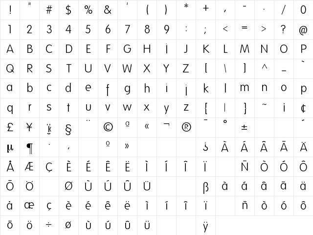 Folks-Light Regular Character Map
