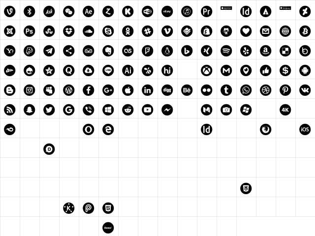 font 100 icons Regular Character Map font 100 icons Regular Character Map
