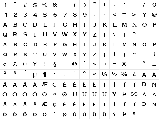 Font Regular Character Map