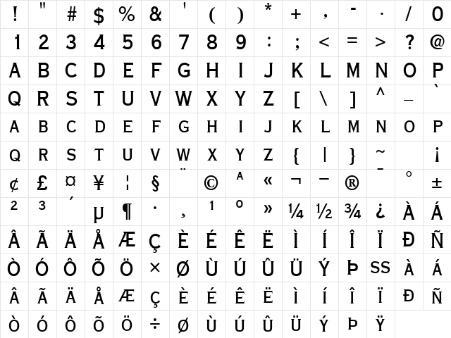 Font Regular Character Map