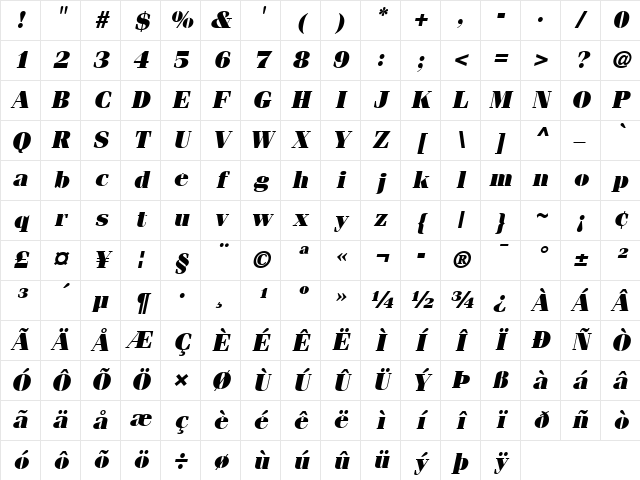 ITCFenice LT Ultra Italic Character Map ITCFenice LT Ultra Italic Character Map
