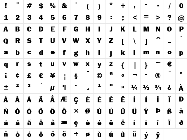 font174 Regular Character Map