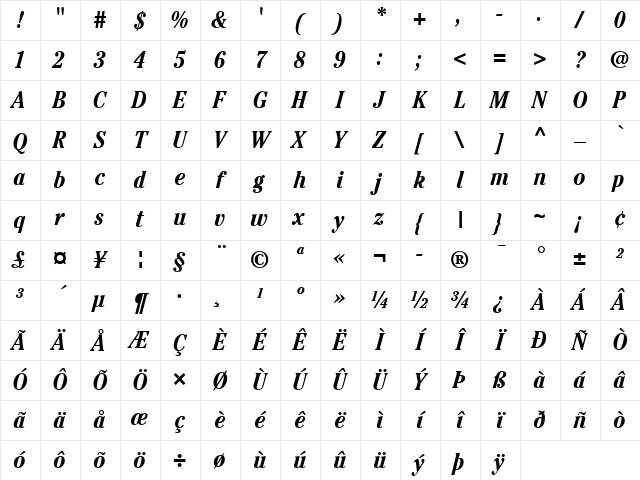 ITCCheltenham LT BookCond Bold Italic Character Map