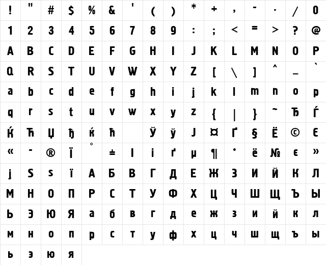 font296 Regular Character Map