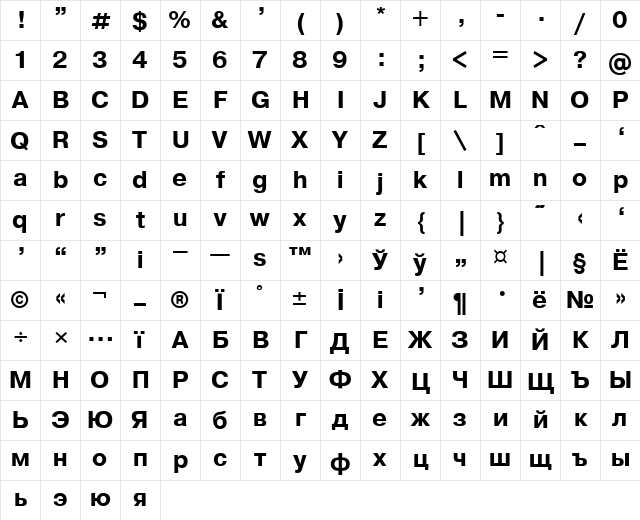 font378 Bold Character Map