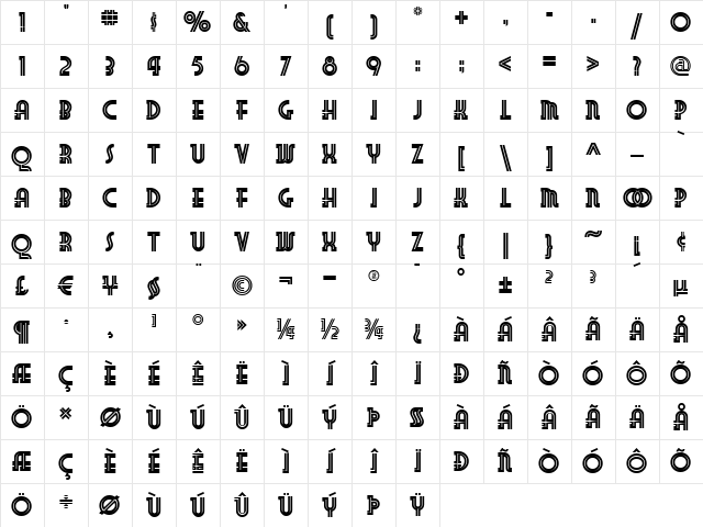 Foo Bar Inline NF Regular Character Map