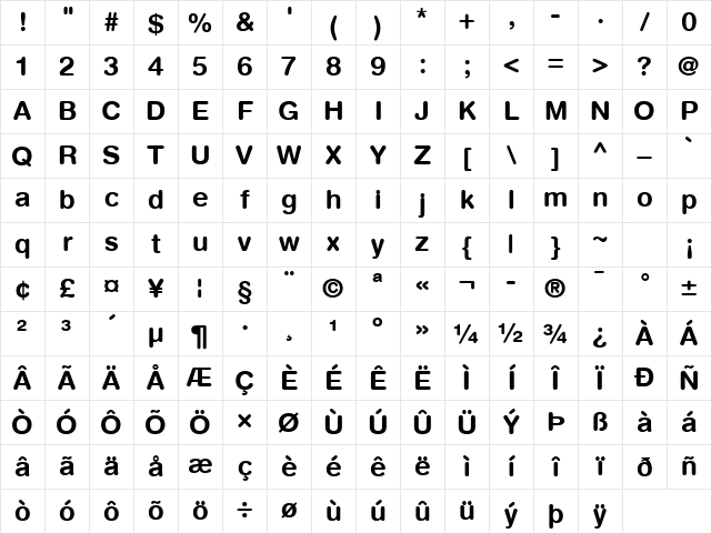 HelveticaRounded LT Bold Regular Character Map HelveticaRounded LT Bold Regular Character Map