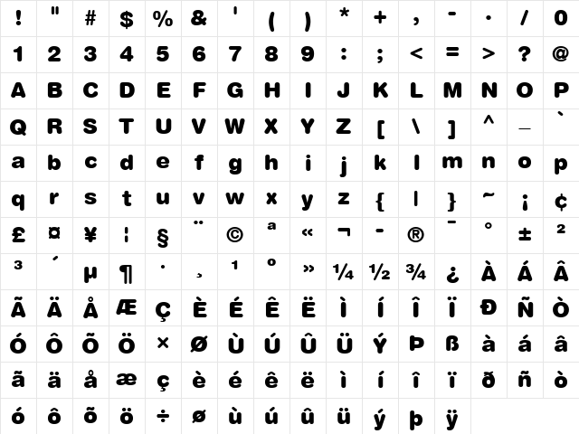 HelveticaRounded LT Bold Bold Character Map