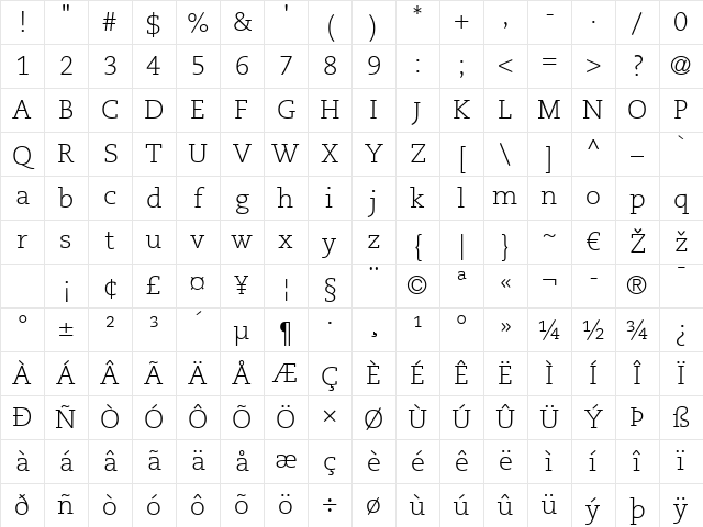 Caecilia LT Light Regular Character Map Caecilia LT Light Regular Character Map