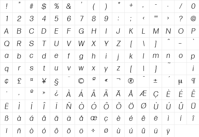 Formula-Serial-Light RegularItalic Character Map Formula-Serial-Light RegularItalic Character Map