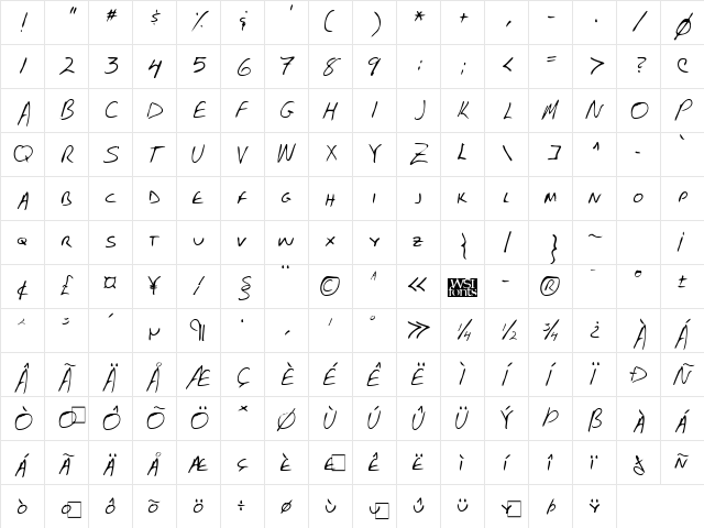 FostersHand Regular Character Map