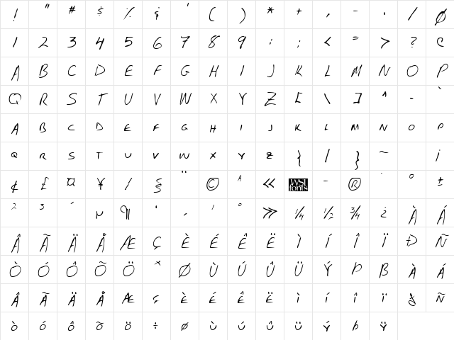 FostersHand Regular Character Map FostersHand Regular Character Map