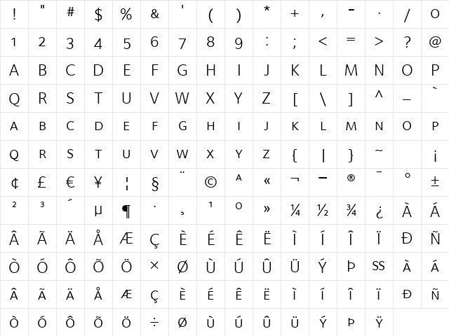 FoundrySterling-BookExpert Regular Character Map