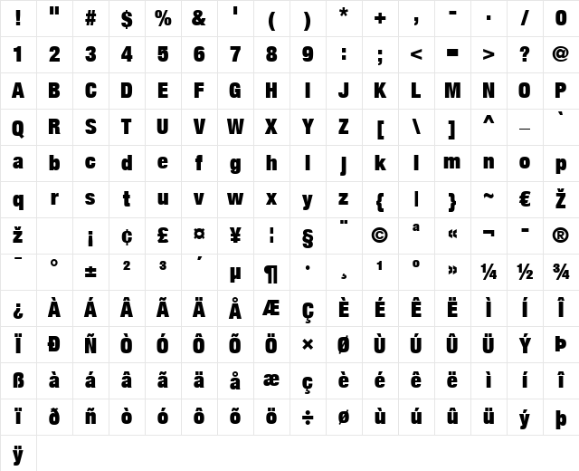 HelveticaNeue LT 107 XBlkCn Regular Character Map