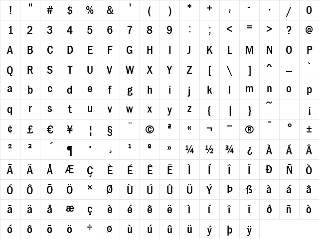 FranklinGothicCond Bold Character Map FranklinGothicCond Bold Character Map