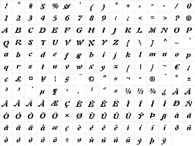 Auriol LT Black Italic Character Map