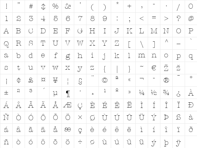 AmericanTypewriter LT Light Regular Character Map