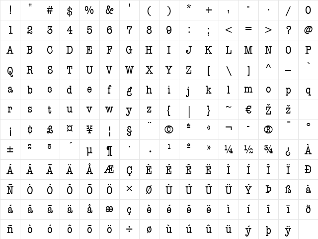 AmericanTypewriter LT Cn Regular Character Map