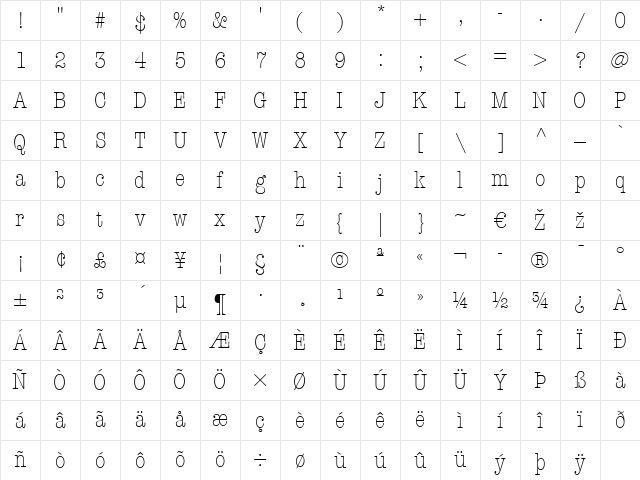 AmericanTypewriter LT LightCn Regular Character Map