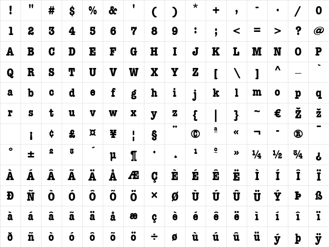 AmericanTypewriter LT Cn Bold Character Map