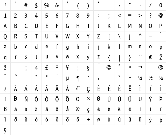 ClearfaceGothic LT Light Regular Character Map