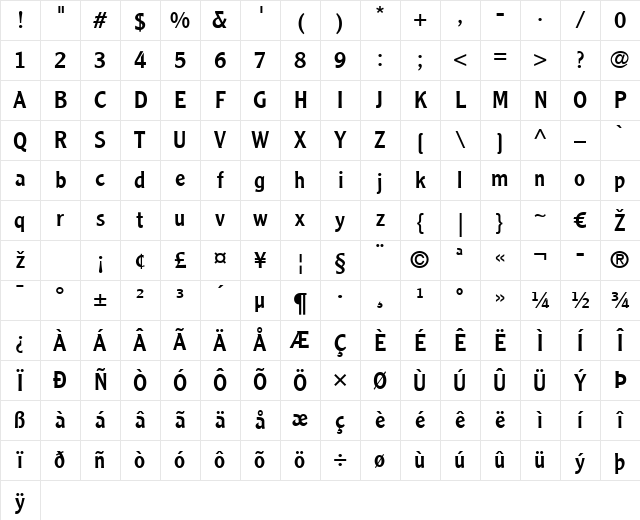 ClearfaceGothic LT Roman Regular Character Map