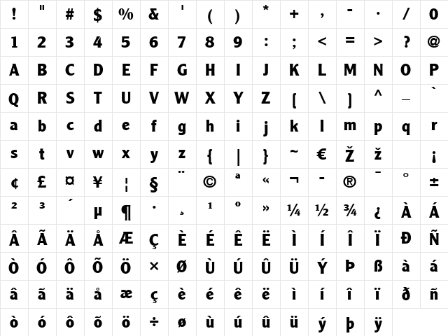 ClearfaceGothic LT Roman Bold Character Map