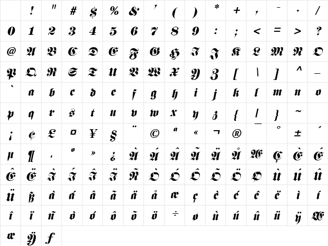 Frank Italic Character Map Frank Italic Character Map
