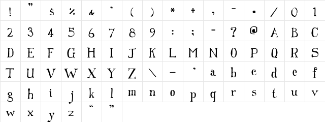Franks Regular Character Map