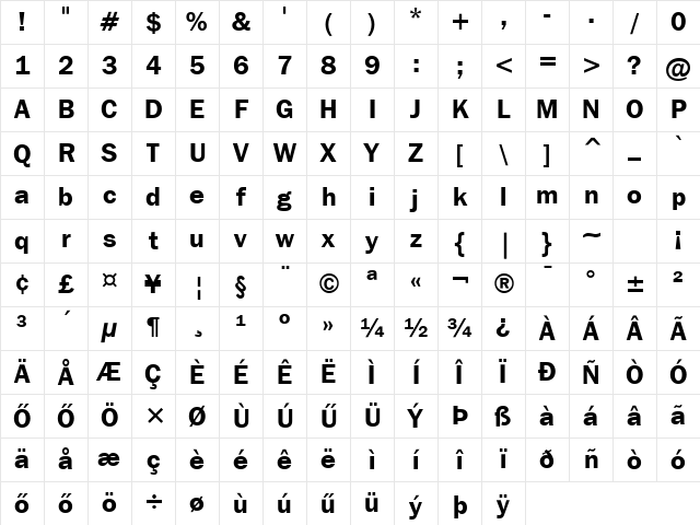 FranklinGothic DemiHU Demi Character Map