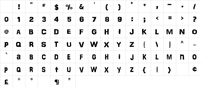 FrankenTOHO Regular Character Map FrankenTOHO Regular Character Map